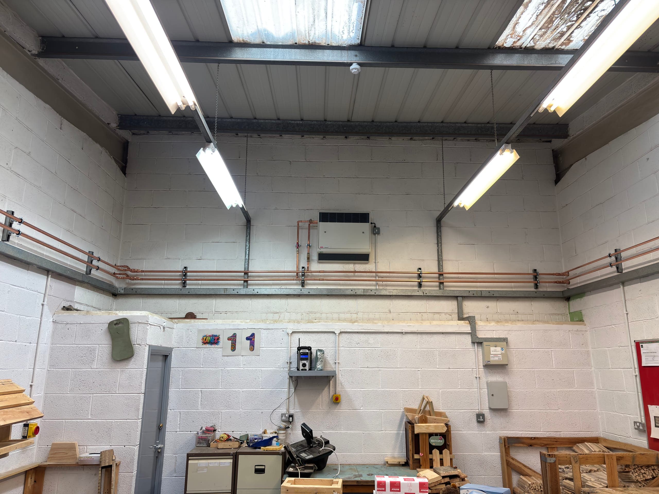 Copper heating distribution pipework at Denton Woodcraft