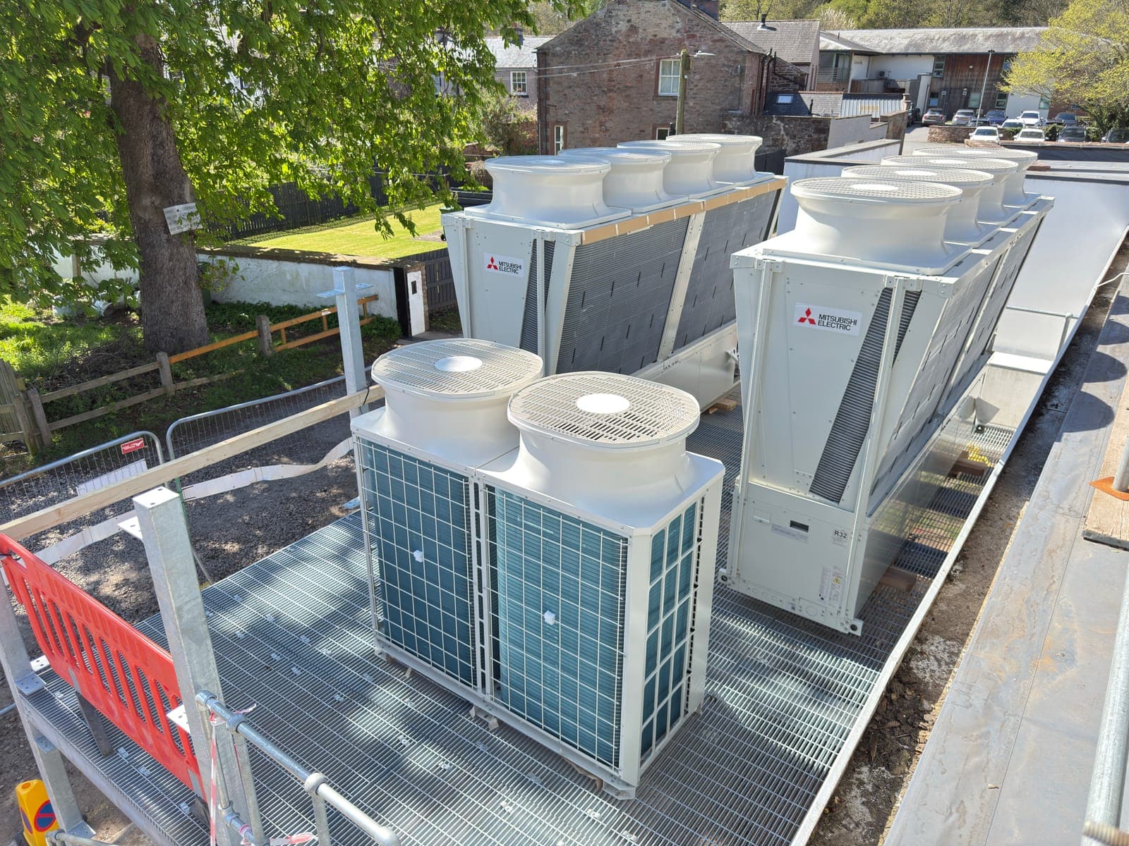 Air source heat pump array installed on the plant deck