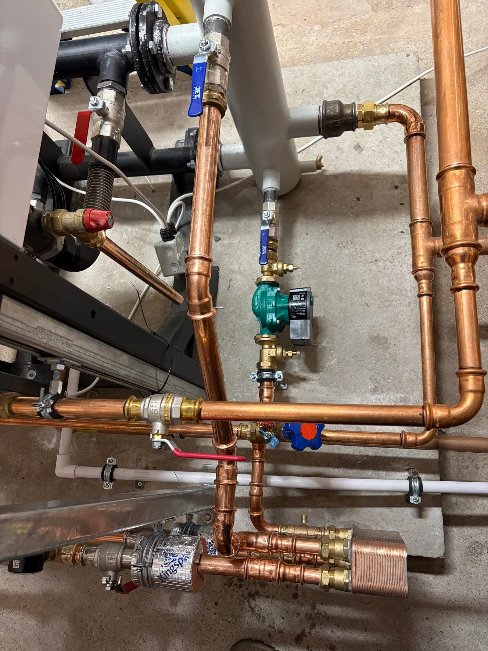 Copper pipework, pump and valve set